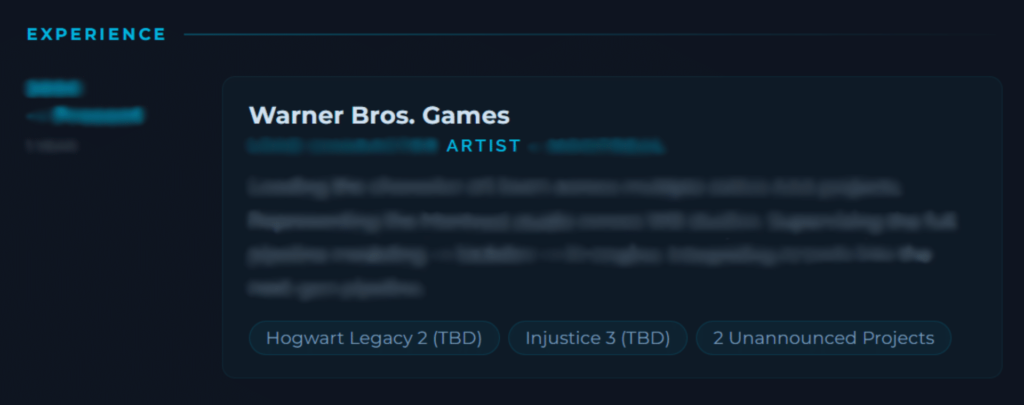 Warner Bros. Games - Artist CV
