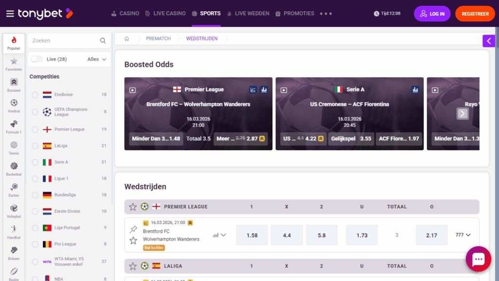 TonyBet voetbalweddenschappen