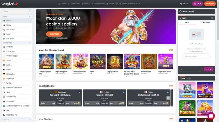 TonyBet free casino spins homepage