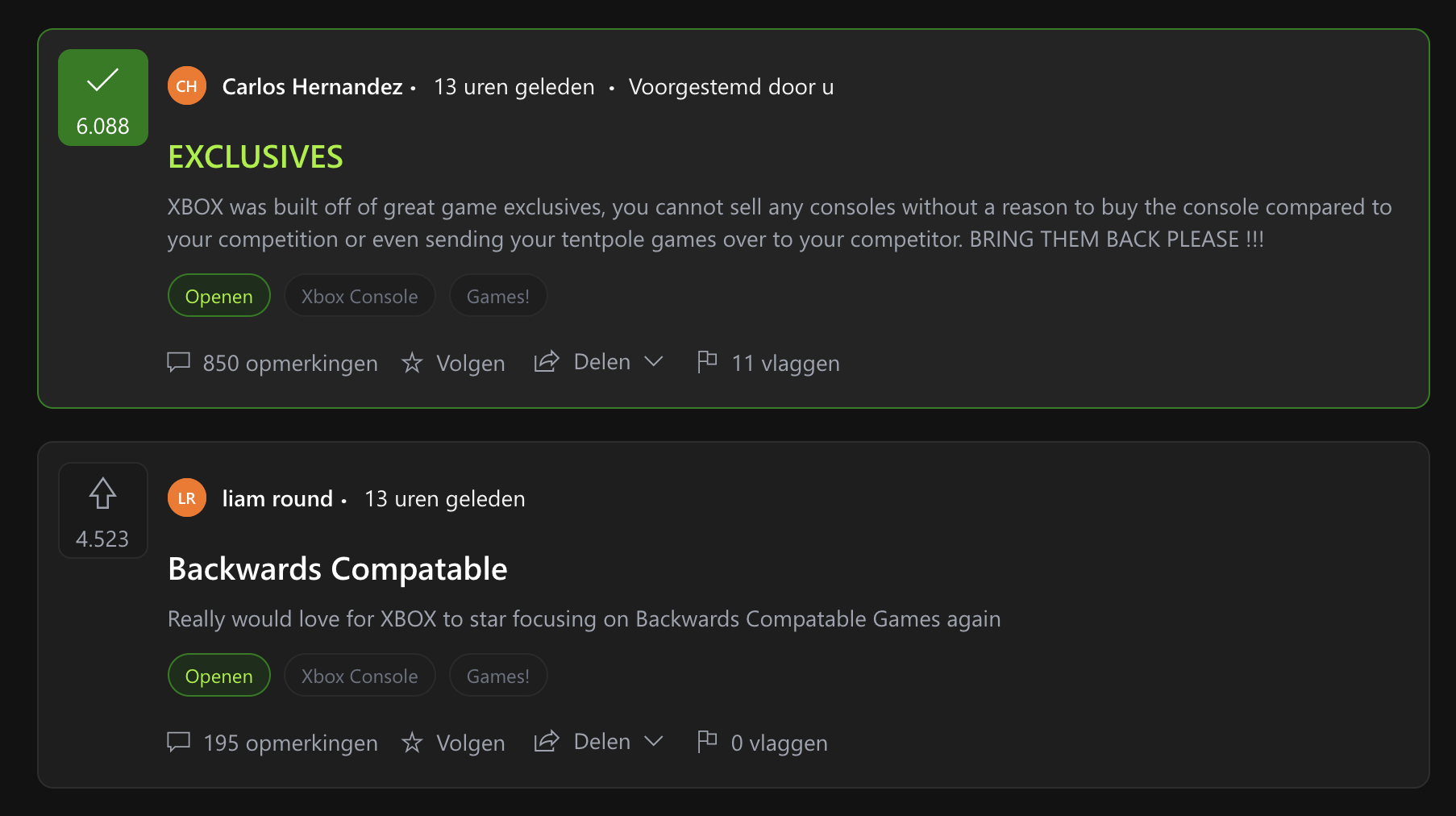 Exclusives meest gevraagd bij XBOX Player Voice.