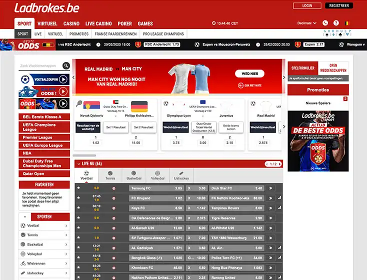 Ladbrokes &ndash; Belgische bookmaker startpagina met aanbod sportweddenschappen