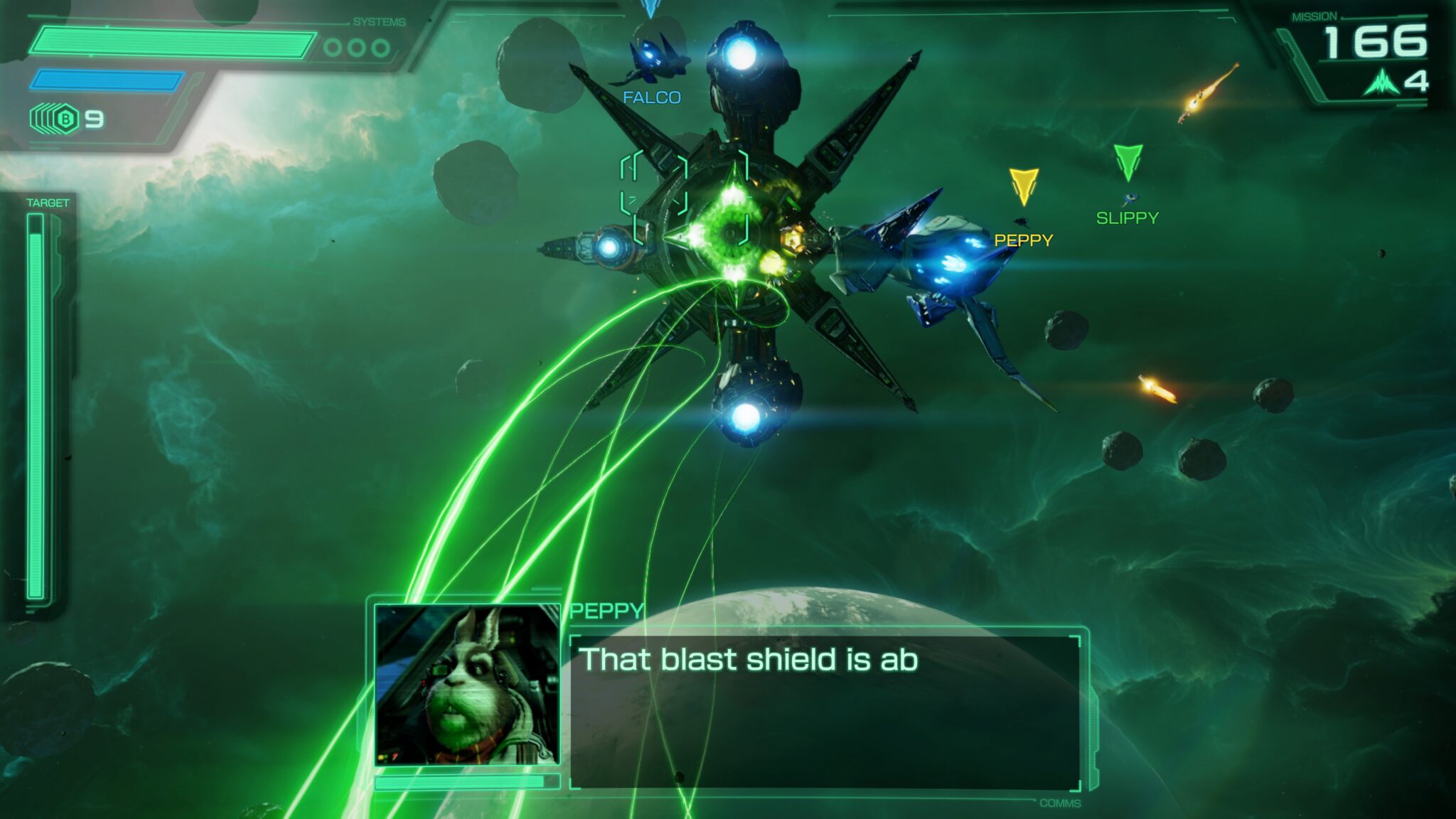 Peppy in de ruimte in Star Fox